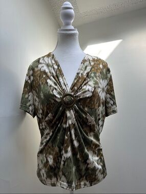 TRADITION Y2K Floral Print Cottage Boho Summer Vneck Short Sleeve Size Large